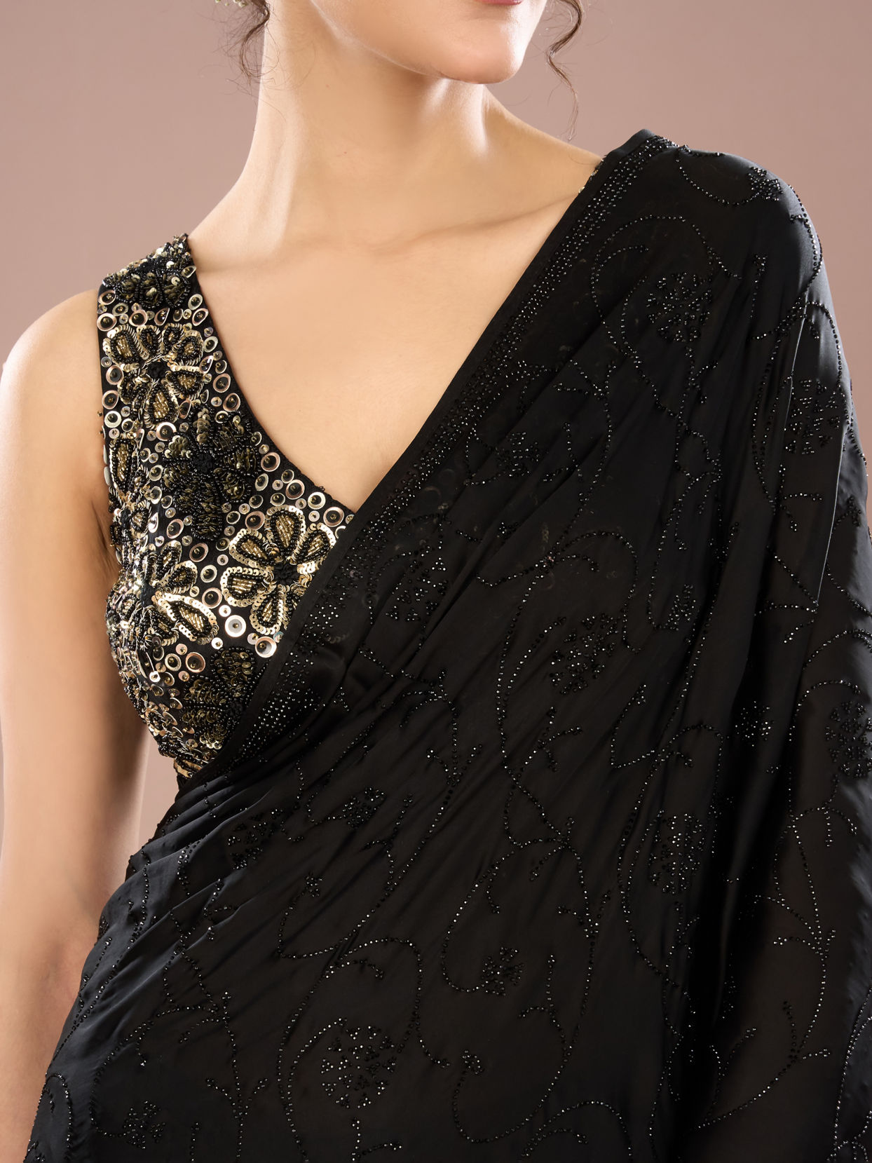 Mohey Women Black Satin Elegance Saree