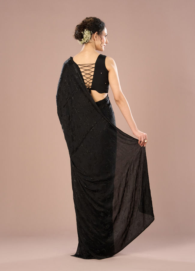 Mohey Women Black Satin Elegance Saree