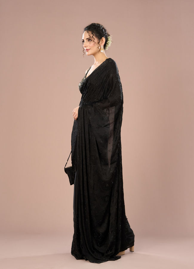Mohey Women Black Satin Elegance Saree