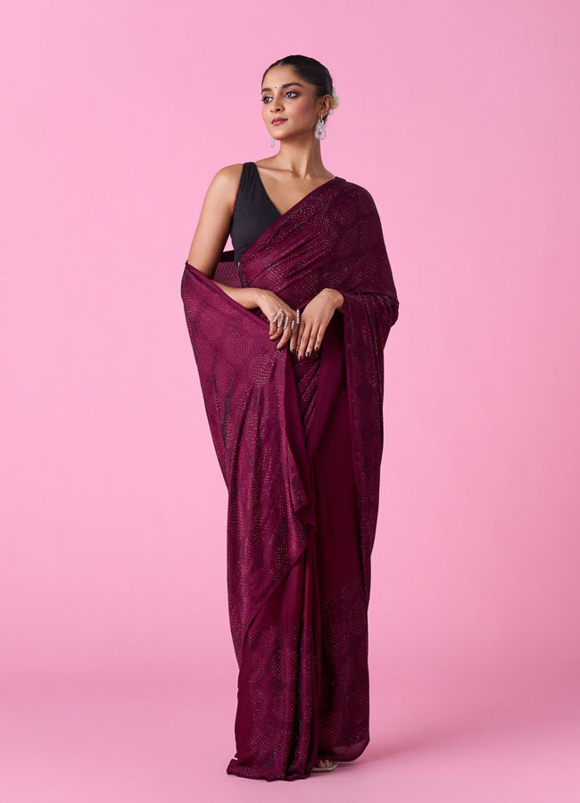 Mohey Women Elegant Wine Satin Saree