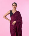 Mohey Women Elegant Wine Satin Saree