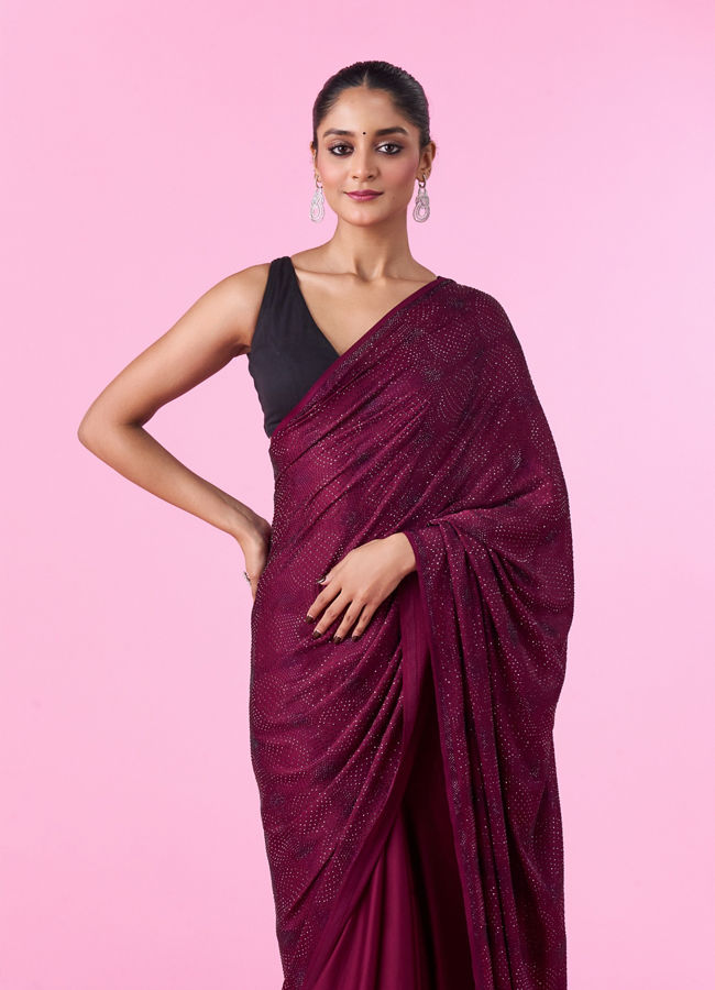 Mohey Women Elegant Wine Satin Saree