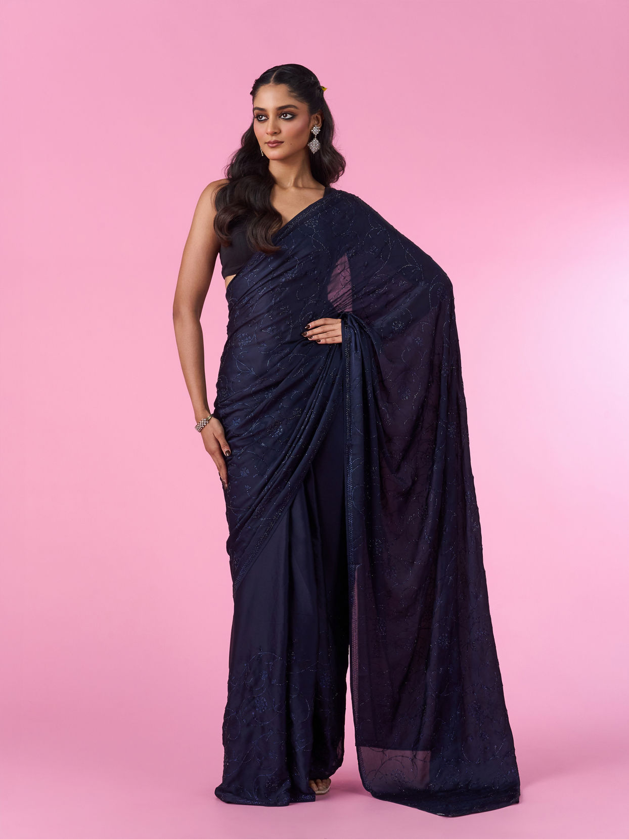 Mohey Women Blue Indigo Regal Satin Saree