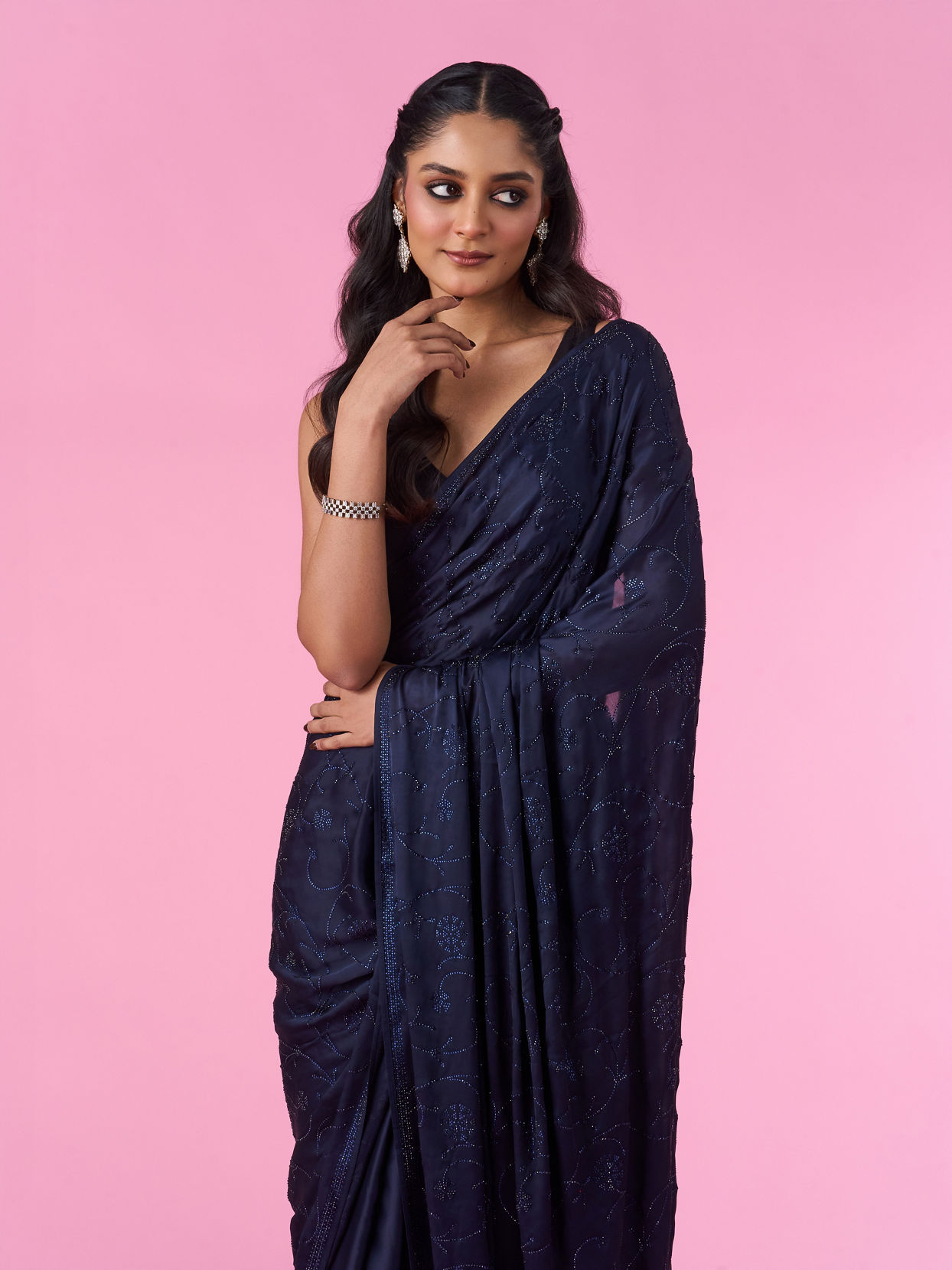 Mohey Women Blue Indigo Regal Satin Saree