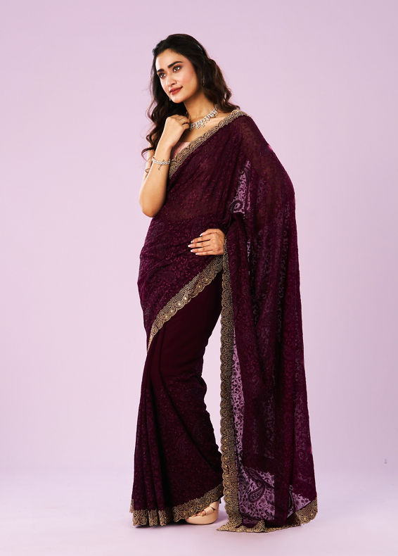 Mohey Women Serene Wine Georgette Saree