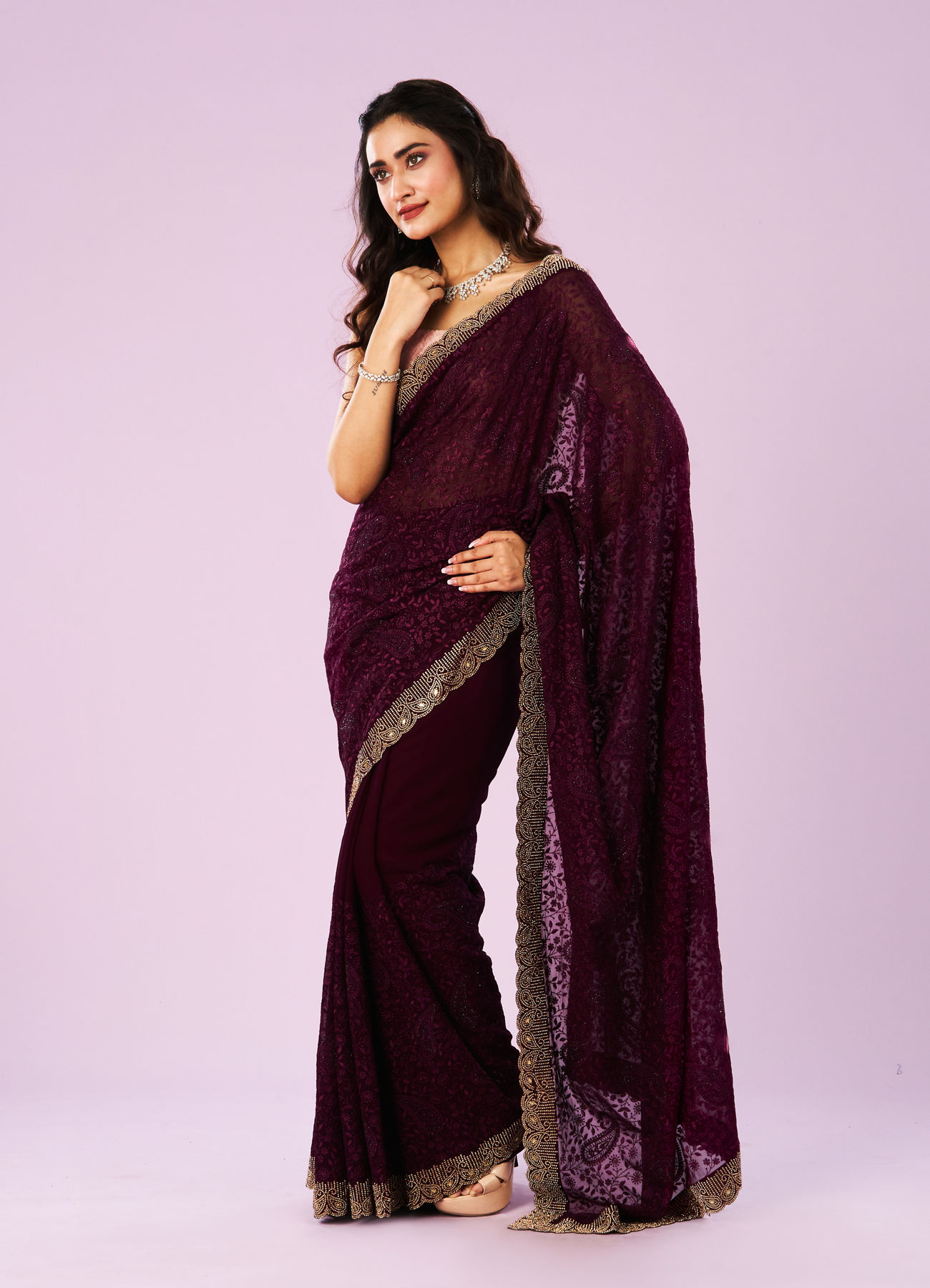 Mohey Women Serene Wine Georgette Saree
