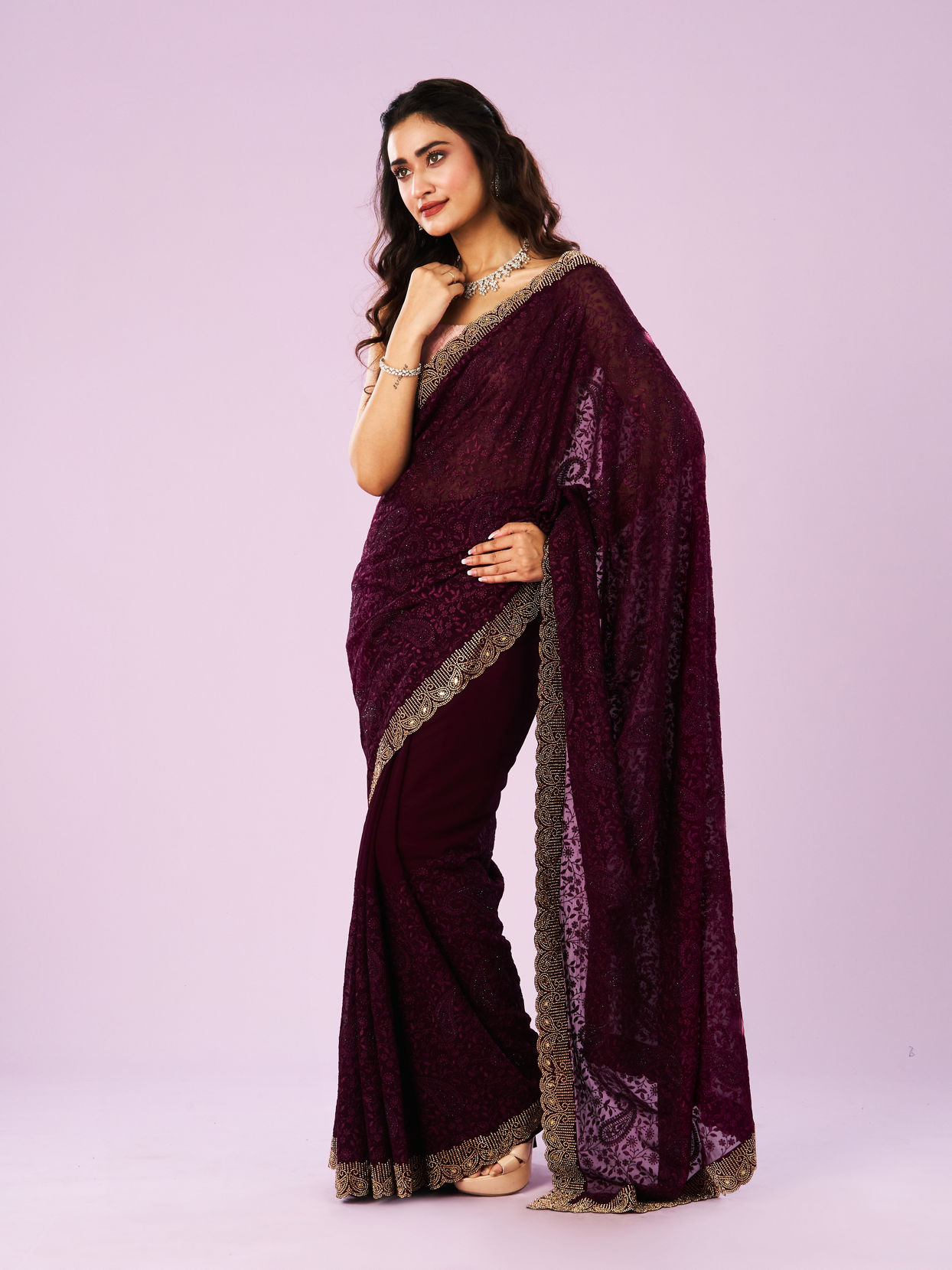 Mohey Women Serene Wine Georgette Saree
