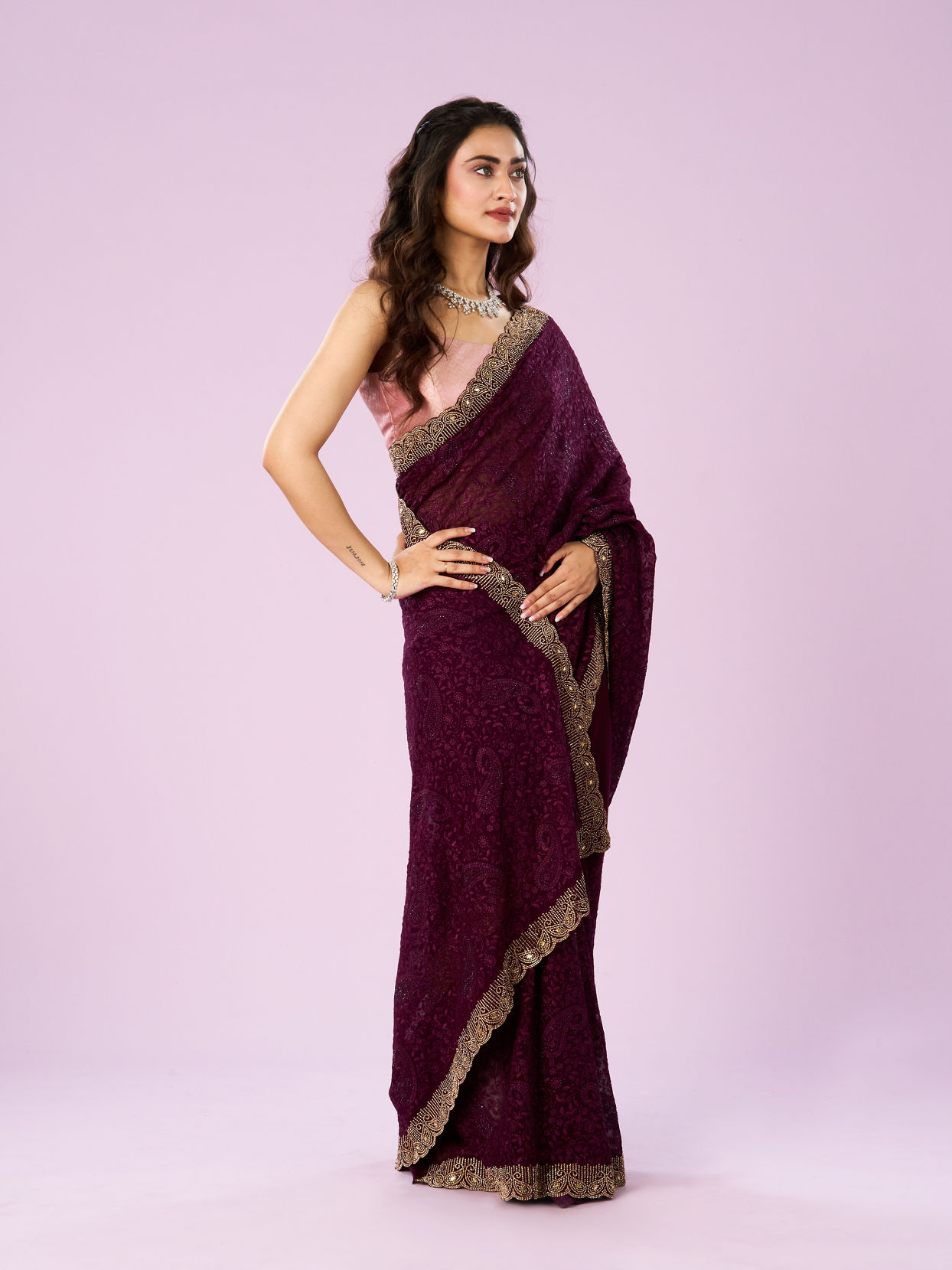 Mohey Women Serene Wine Georgette Saree