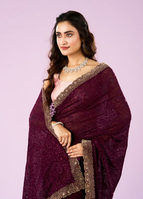 Mohey Women Serene Wine Georgette Saree