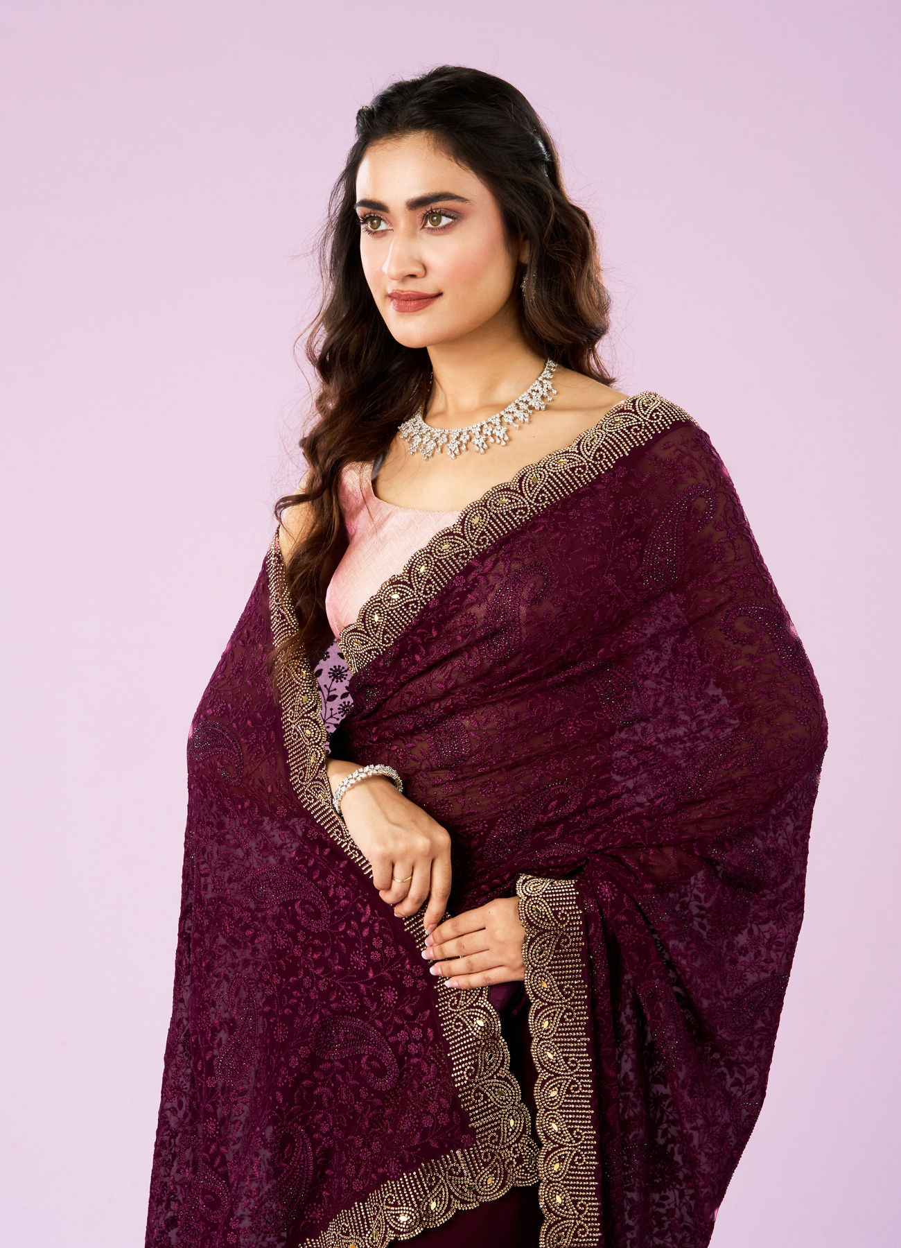 Mohey Women Serene Wine Georgette Saree