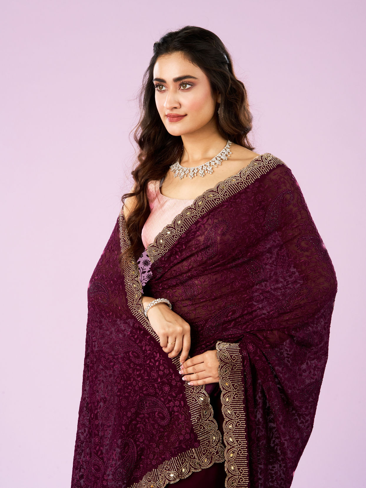Mohey Women Serene Wine Georgette Saree