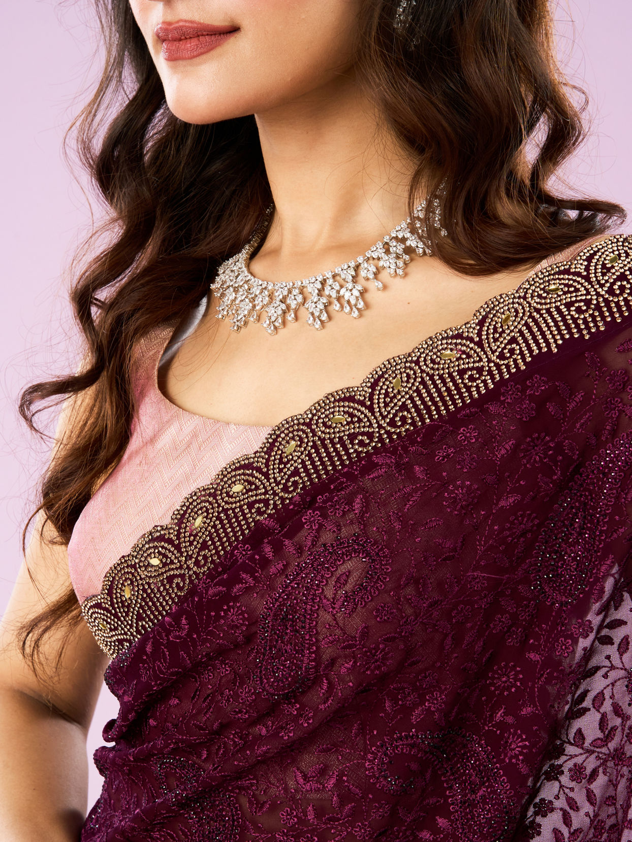 Mohey Women Serene Wine Georgette Saree