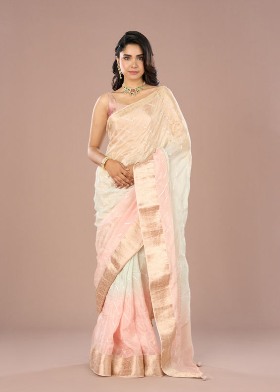 Mohey Women Light Pink-Blue Grandeur Saree