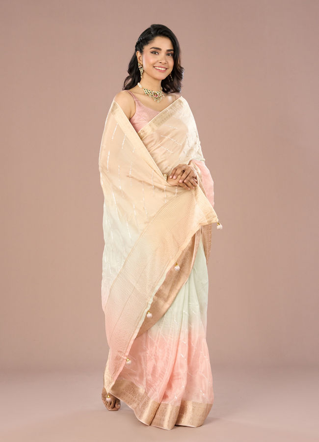 Mohey Women Light Pink-Blue Grandeur Saree