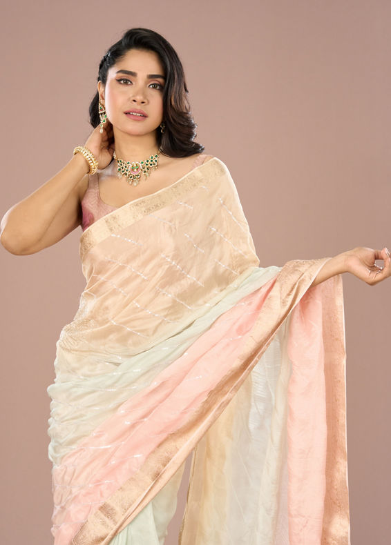 Mohey Women Light Pink-Blue Grandeur Saree