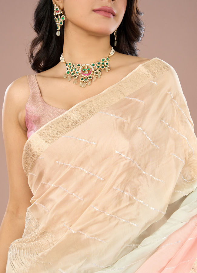 Mohey Women Light Pink-Blue Grandeur Saree