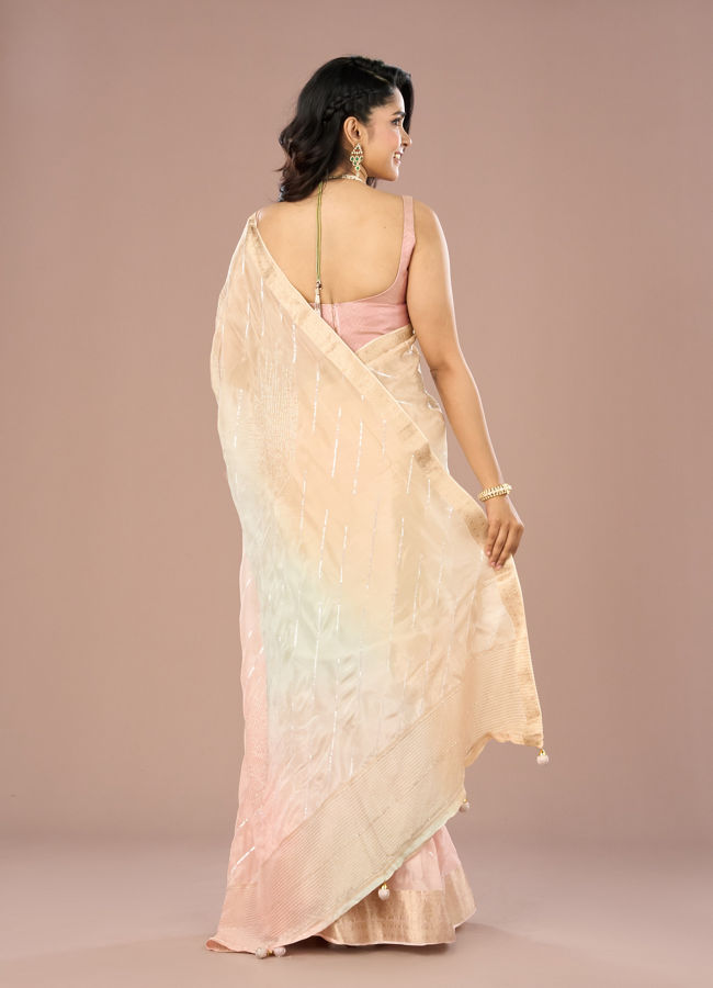 Mohey Women Light Pink-Blue Grandeur Saree