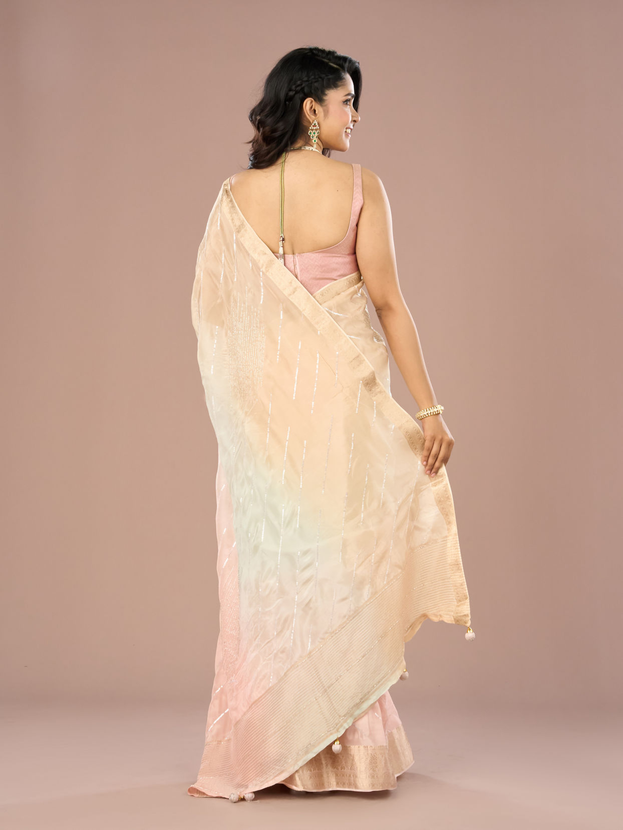 Mohey Women Light Pink-Blue Grandeur Saree