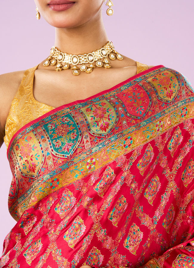 Mohey Women Elegance Overlaid Pink Saree
