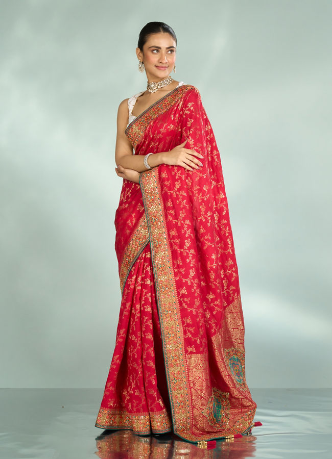 Mohey Women Pink Elegance Art Silk Saree