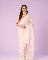 Mohey Women Pink Organza Saree Bliss