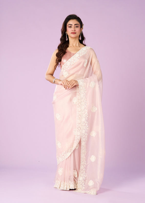 Mohey Women Pink Organza Saree Bliss