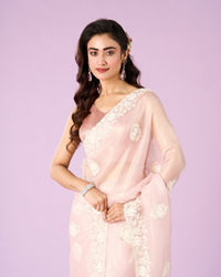 Mohey Women Pink Organza Saree Bliss