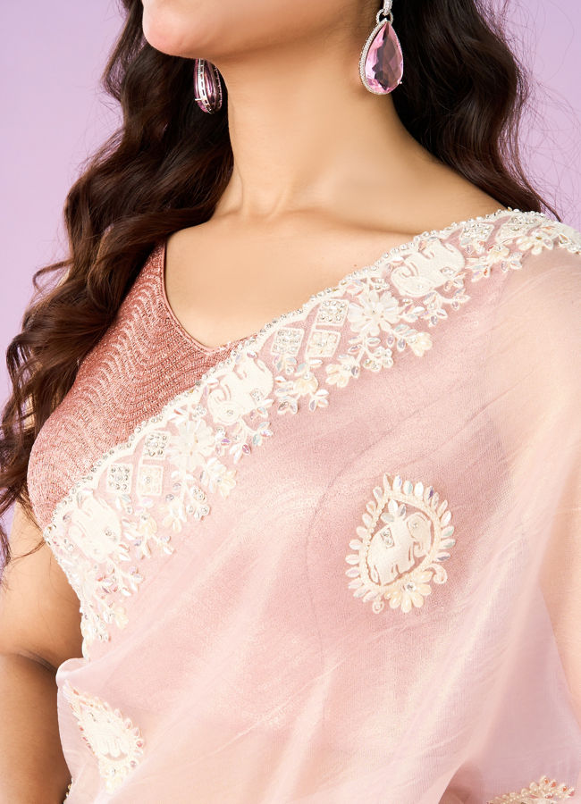 Mohey Women Pink Organza Saree Bliss
