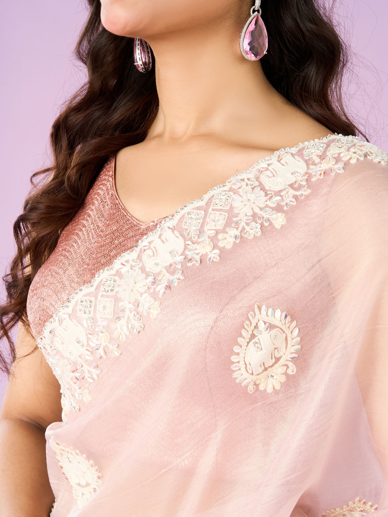 Mohey Women Pink Organza Saree Bliss