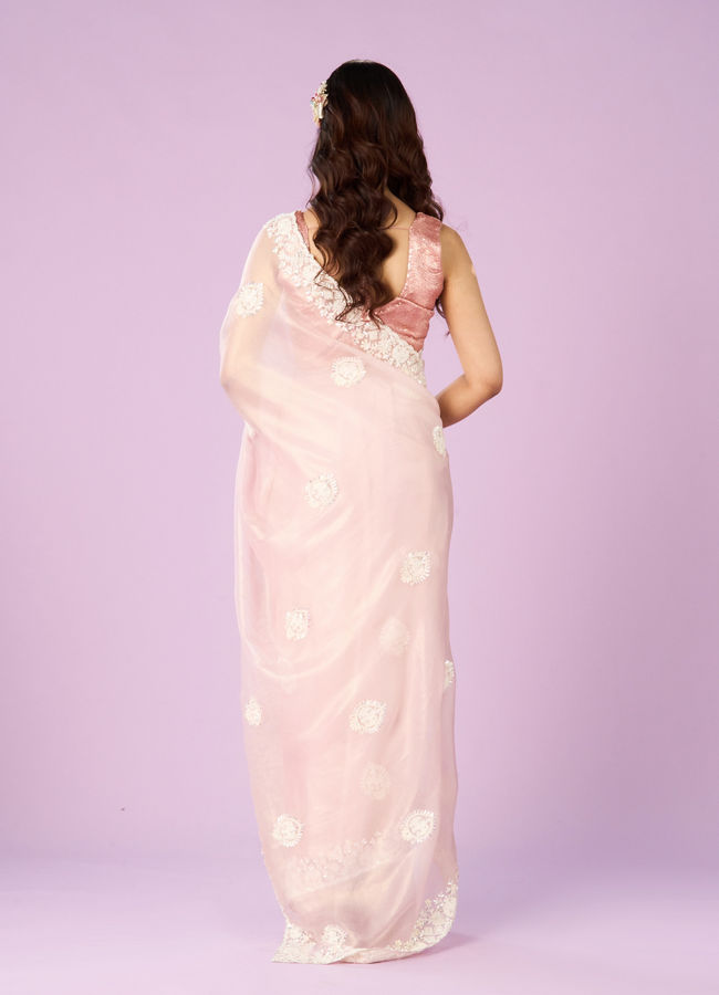 Mohey Women Pink Organza Saree Bliss
