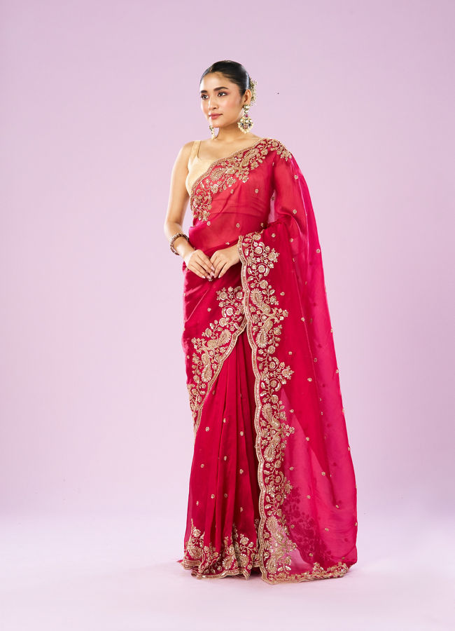 Mohey Women Blossomed Pink Organza Saree