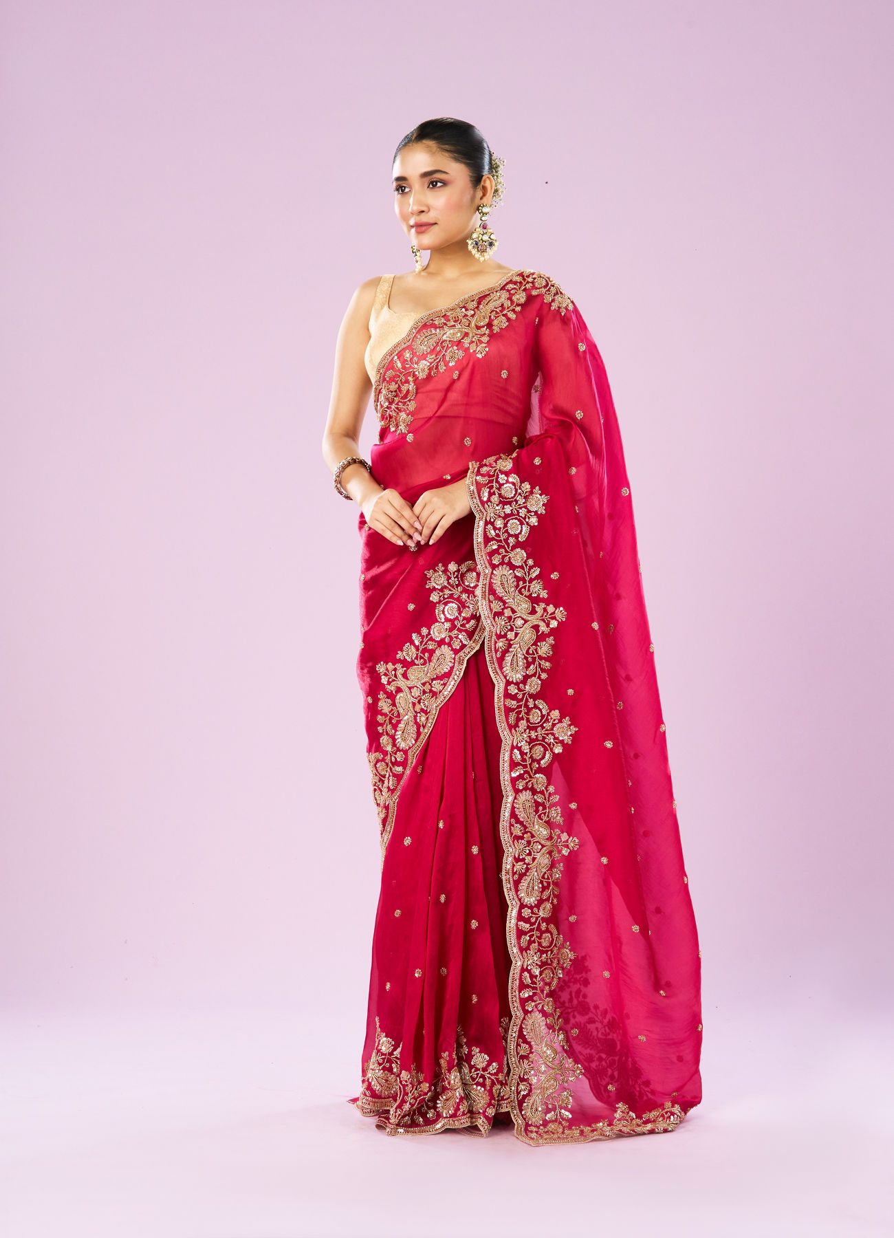 Mohey Women Blossomed Pink Organza Saree