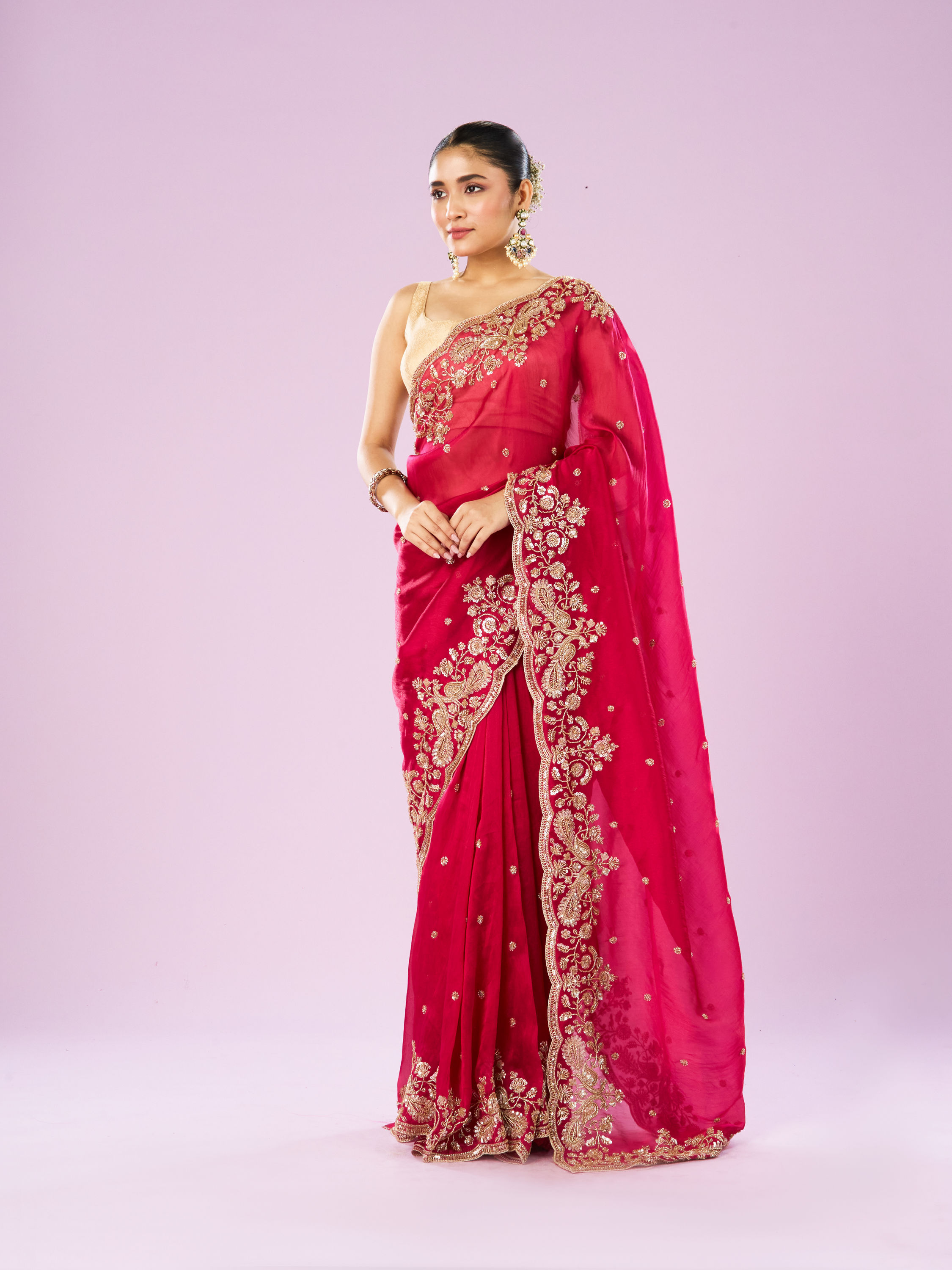 Mohey Women Blossomed Pink Organza Saree