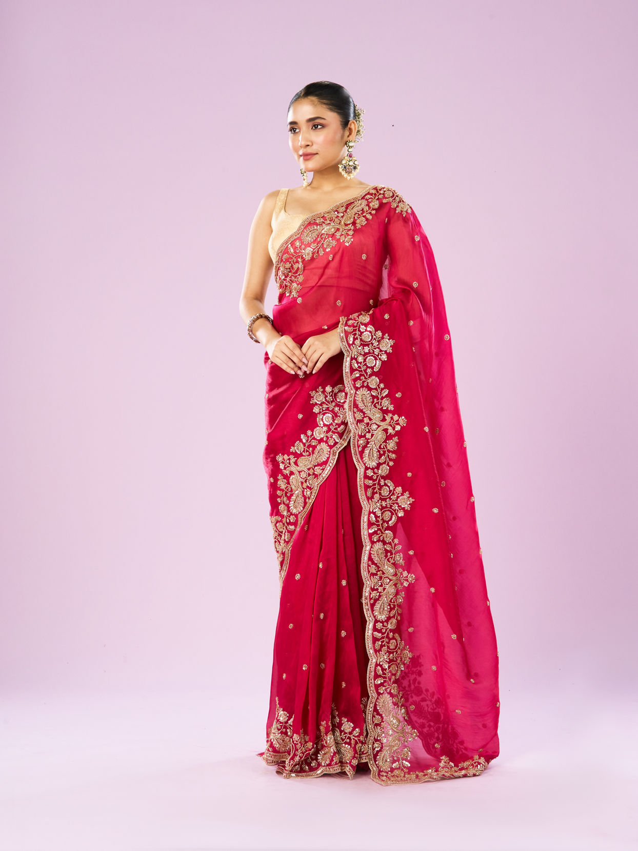 Mohey Women Blossomed Pink Organza Saree
