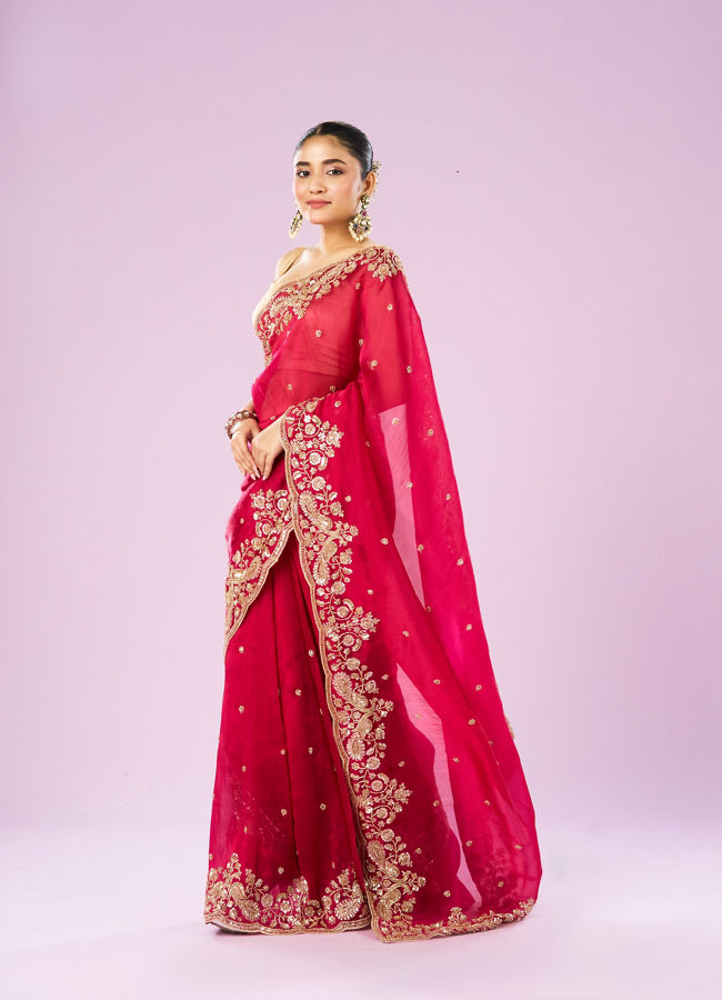Mohey Women Blossomed Pink Organza Saree