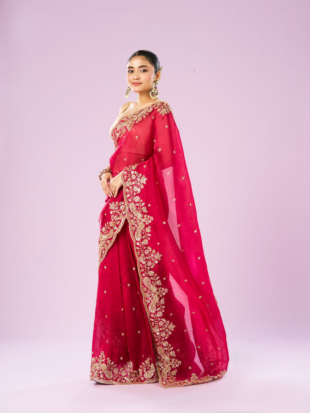 Mohey Women Blossomed Pink Organza Saree