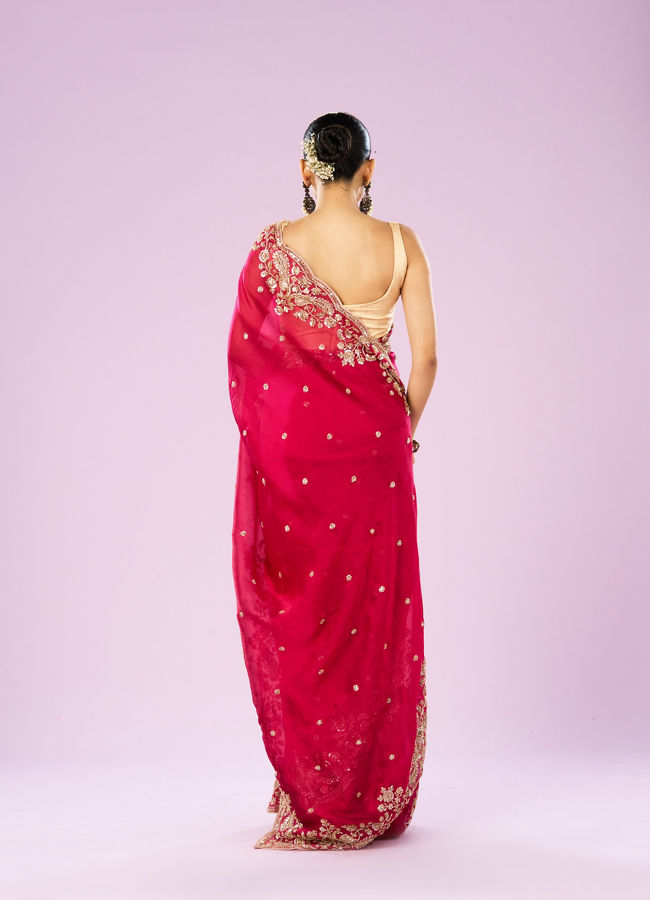 Mohey Women Blossomed Pink Organza Saree