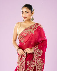 Mohey Women Blossomed Pink Organza Saree