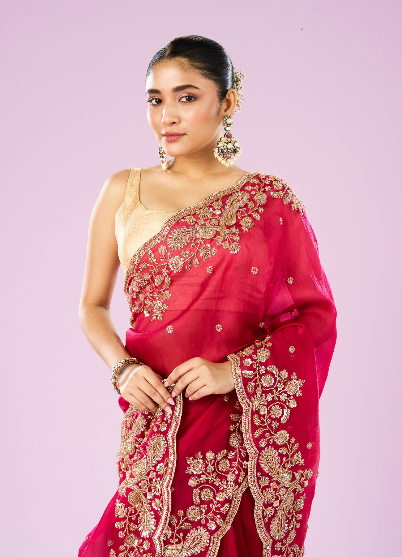 Mohey Women Blossomed Pink Organza Saree