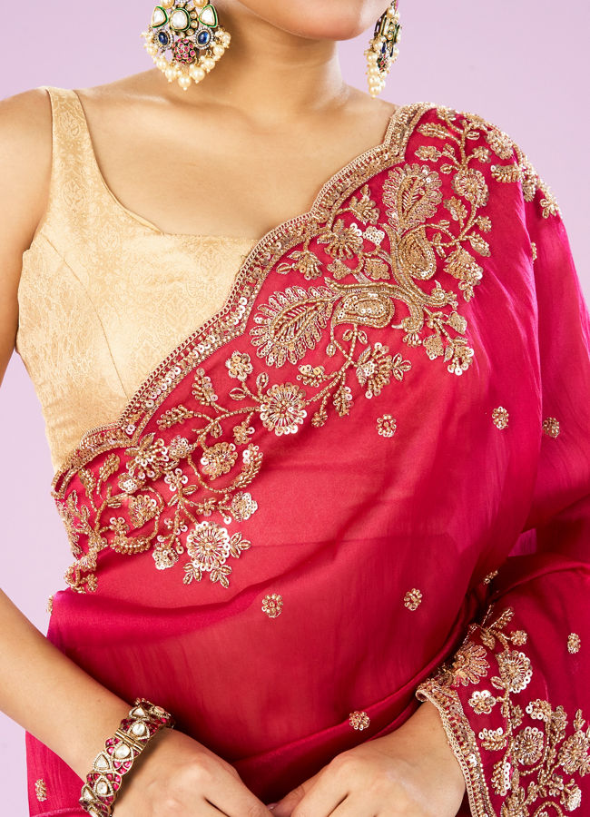 Mohey Women Blossomed Pink Organza Saree