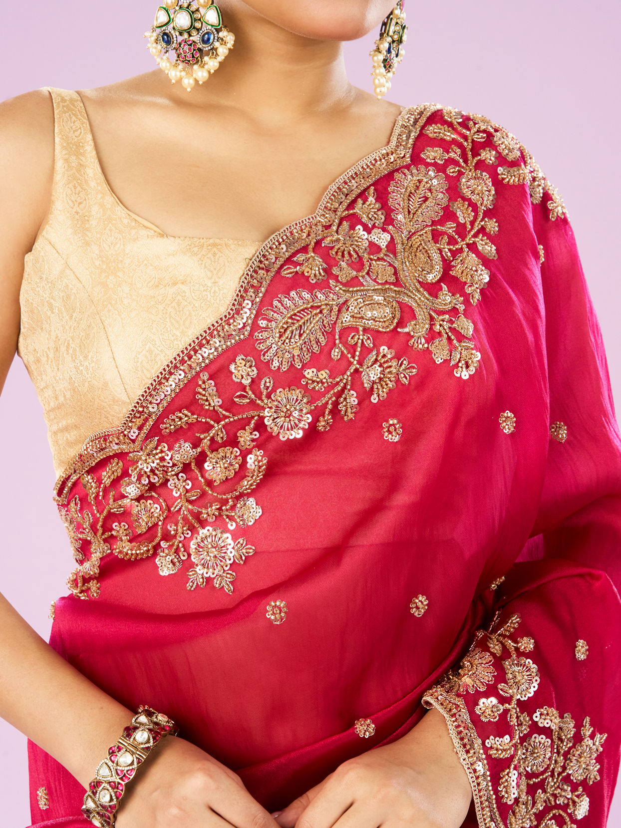 Mohey Women Blossomed Pink Organza Saree