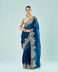 Mohey Women Indigo Starlet Organza Saree