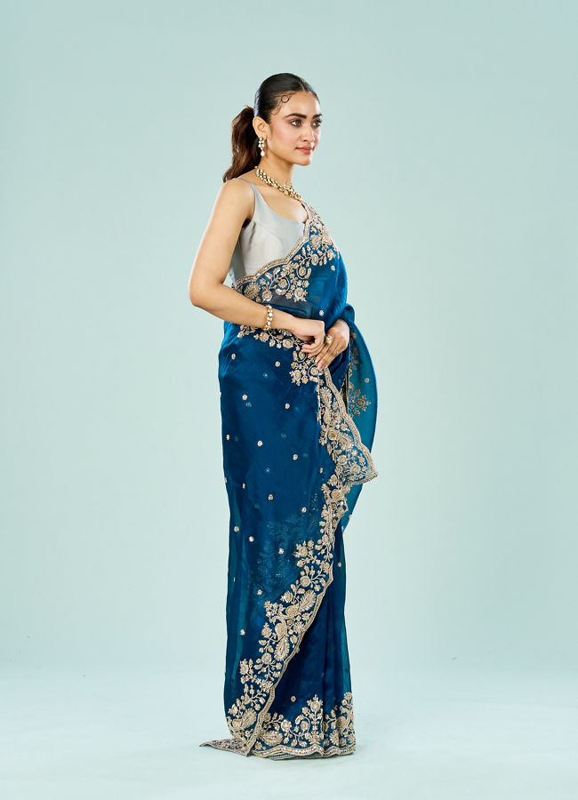 Mohey Women Indigo Starlet Organza Saree