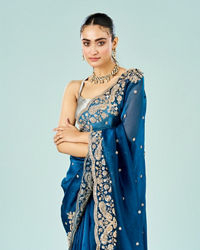 Mohey Women Indigo Starlet Organza Saree