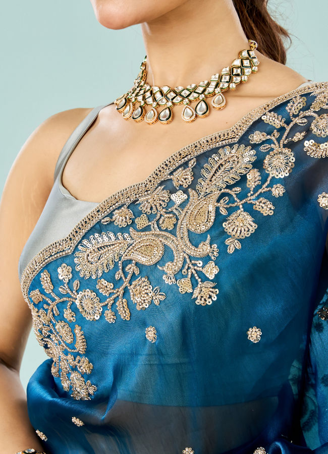 Mohey Women Indigo Starlet Organza Saree