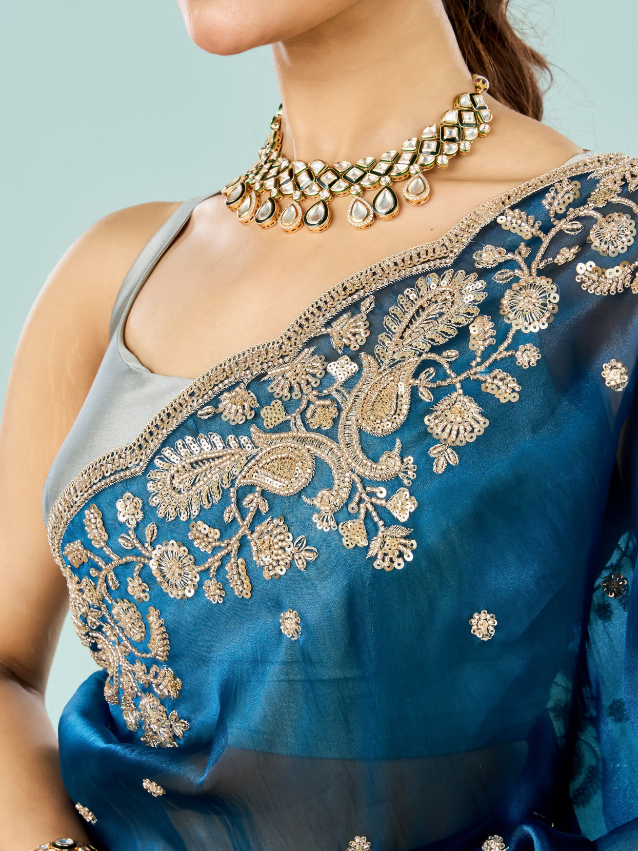Mohey Women Indigo Starlet Organza Saree