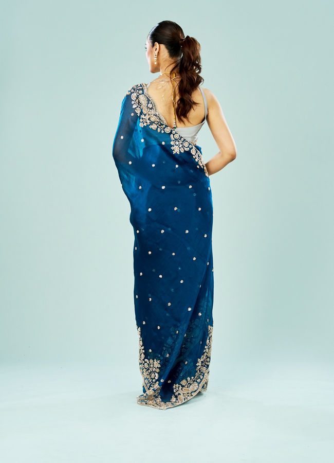 Mohey Women Indigo Starlet Organza Saree
