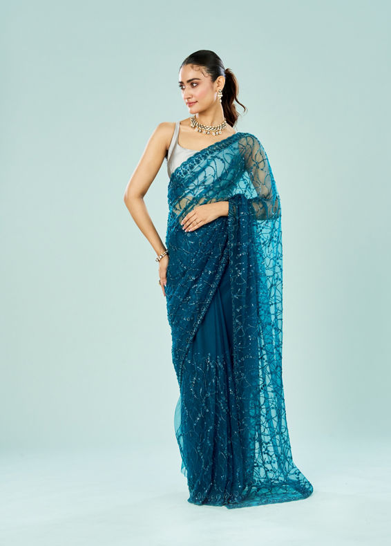 Mohey Women Blue Majesty Net Saree