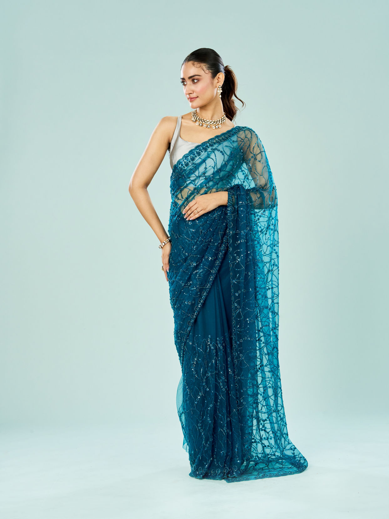 Mohey Women Blue Majesty Net Saree