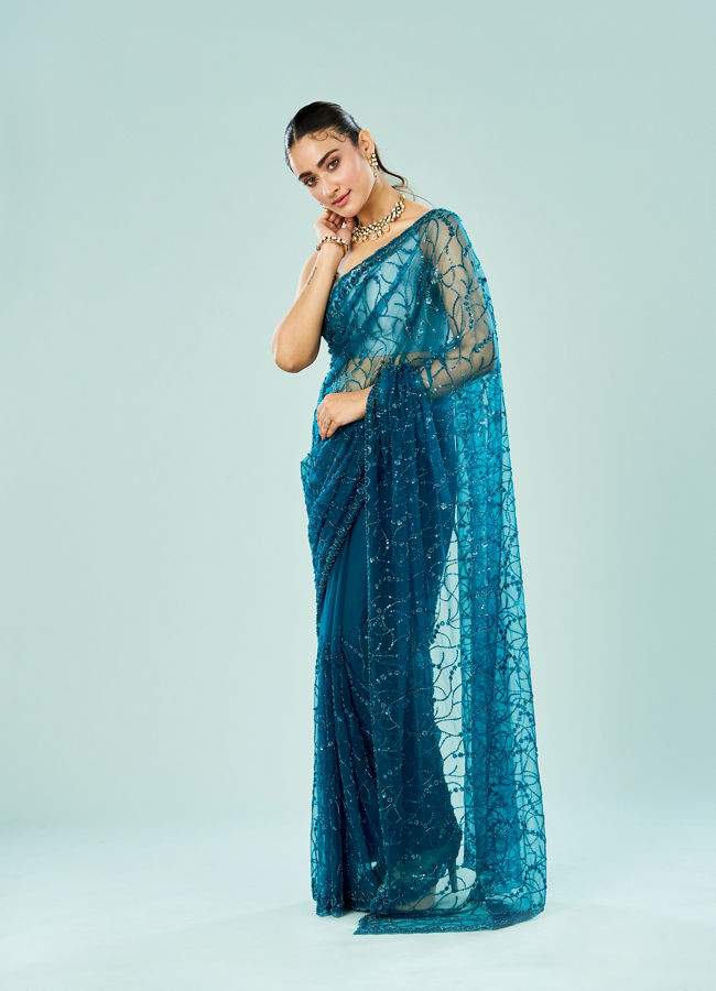 Mohey Women Blue Majesty Net Saree